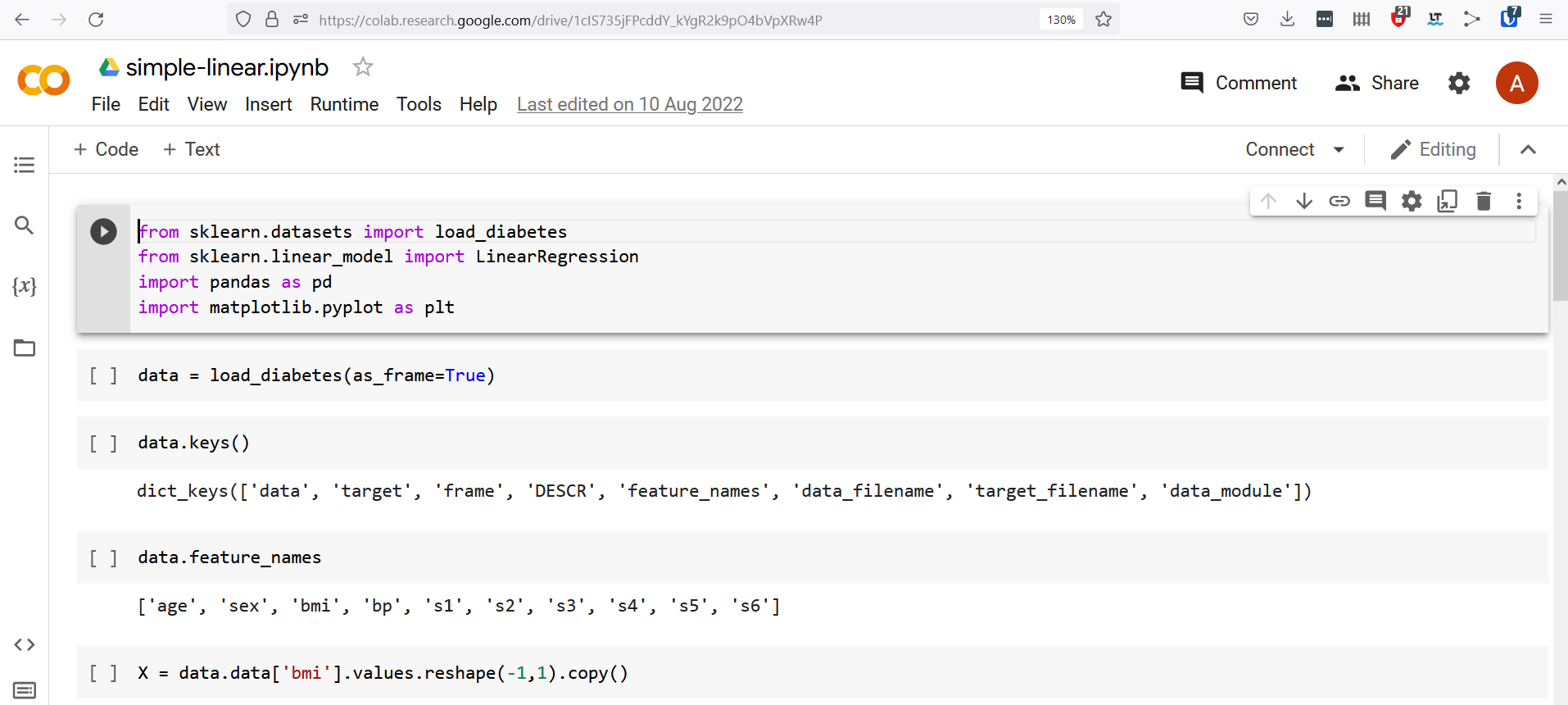 Screenshot of google colab