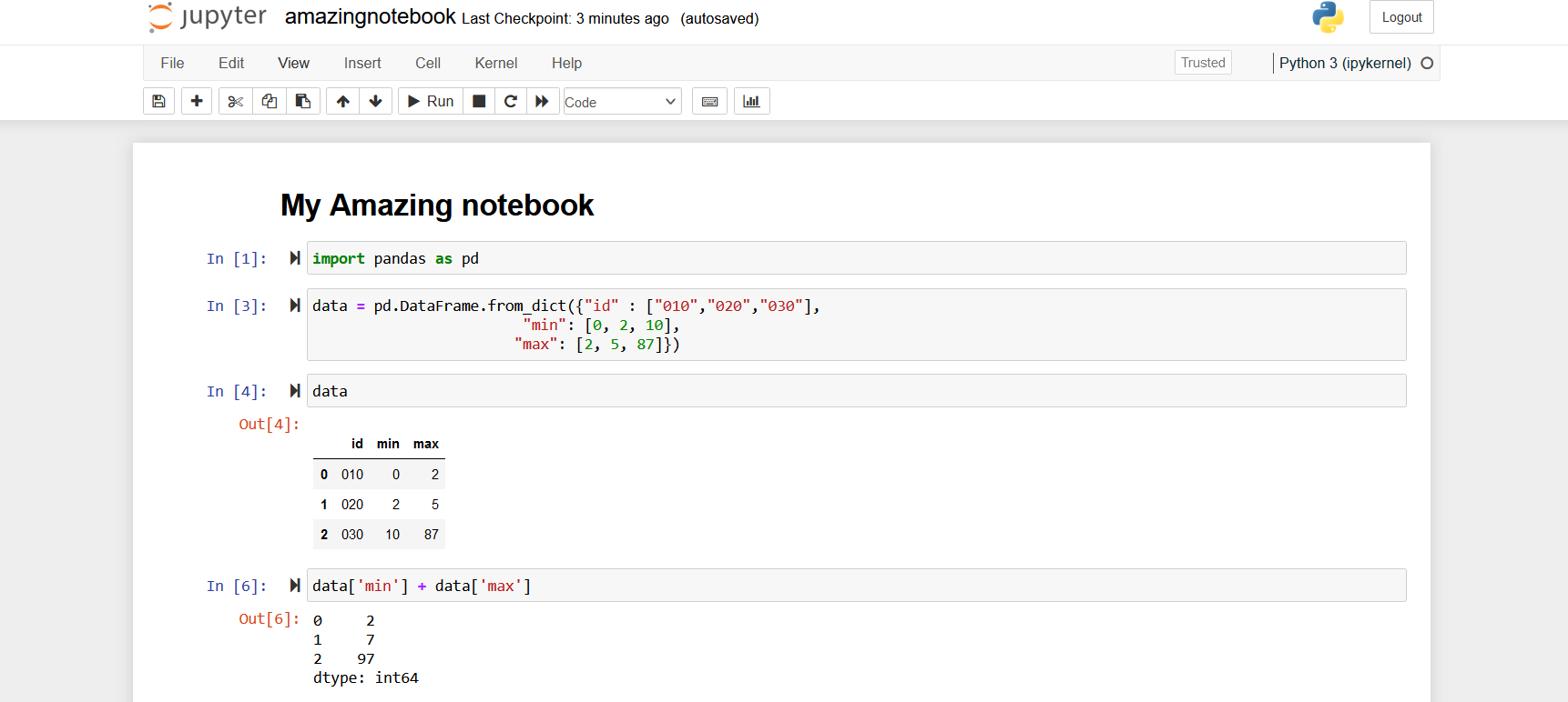 Screenshot of jupyter notebook